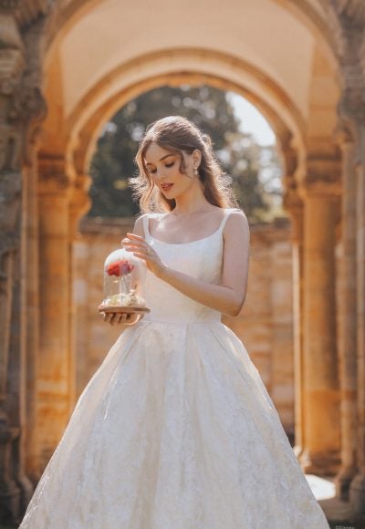 Scoop Neckline Ball Gown Brocade Wedding Dress by Disney Fairy Tale Weddings Collection
