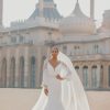 V-neckline Crepe Fit And Flare Long Sleeve Wedding Dress With Beaded Emboirdered Details by Disney Fairy Tale Weddings Platinum Collection - Image 1
