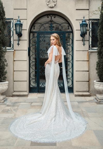 CRYSTAL/PEARL BEADED SHEATH GOWN WITH LOW BACK by Estee Couture