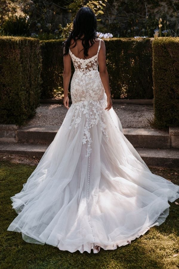 Fit And Flare Wedding Dress With V-neckline And Floral Lace Appliqué by Allure Bridals - Image 2