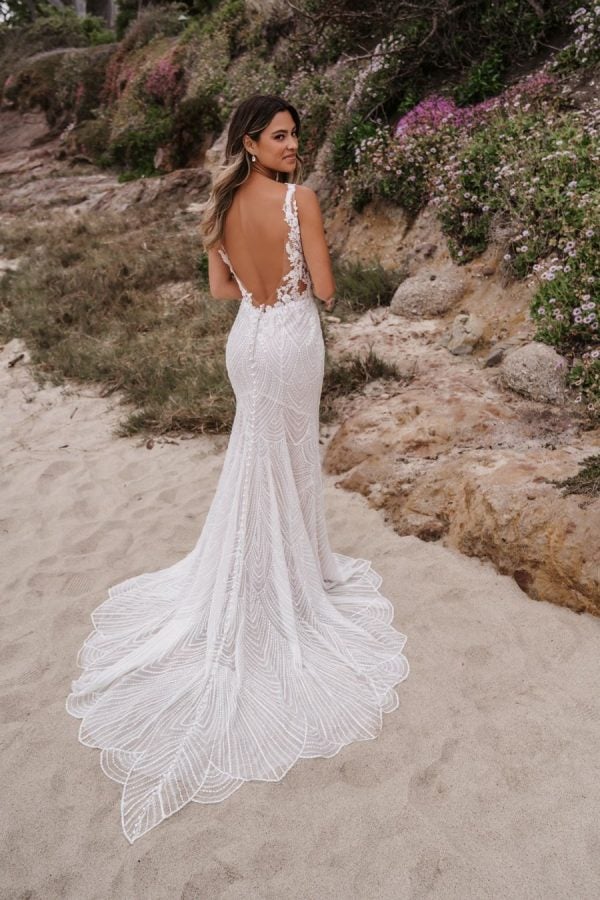 Fully Beaded Backless Sheath Wedding Dress With V-neckline by Allure Bridals - Image 2