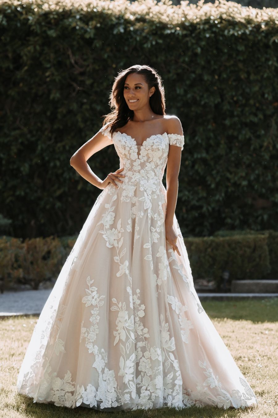 Off The Shoulder Ballgown Wedding Dress With Florals On Bodice And