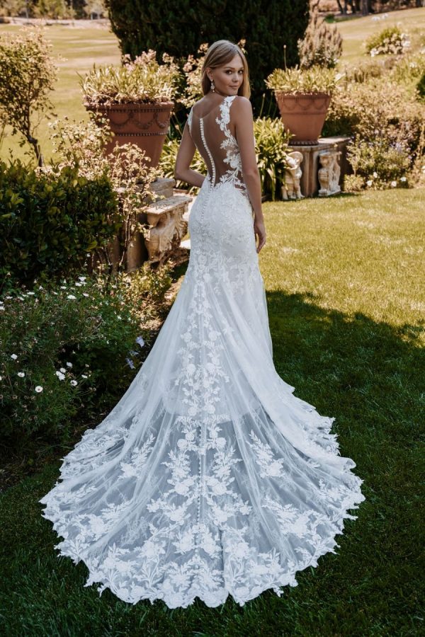 Sheath Lace Wedding Dress With Square Neckline And Illusion Back With Covered Buttons To The Train by Allure Bridals - Image 2