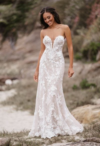 Sheath Wedding Dress With V-neckline And Lace Appliqué by Allure Bridals