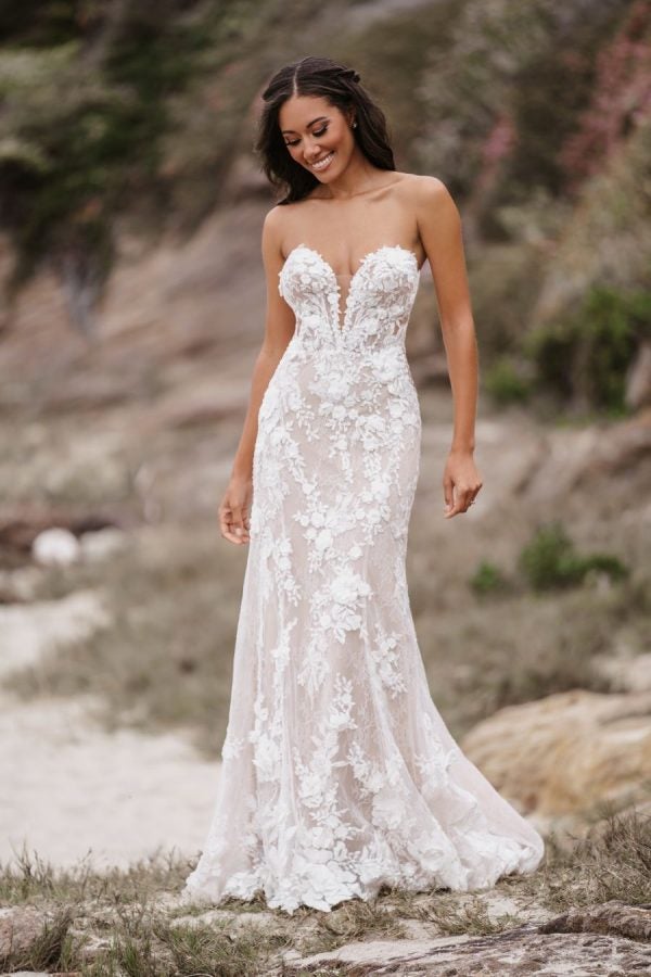 Sheath Wedding Dress With V-neckline And Lace Appliqué by Allure Bridals - Image 1