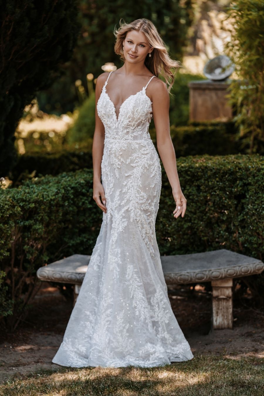 Sheath Wedding Dress With Vneckline And Stitched Lace Kleinfeld Bridal
