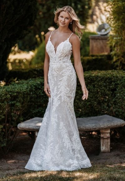 Sheath Wedding Dress With V-neckline And Stitched Lace by Allure Bridals