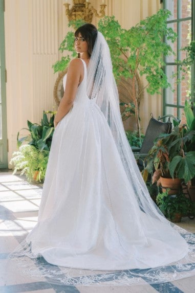 Floral Jacquard A-line Wedding Dress With Square Neckline And Front Slit by Anne Barge - Image 2