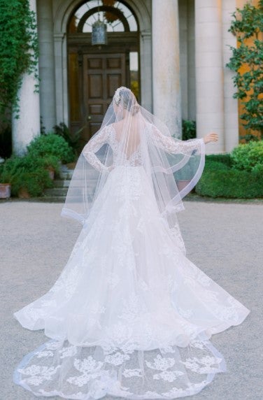 Long Sleeve Lace A-line Wedding Dress With Scalloped Lace V-neckline by Anne Barge - Image 2