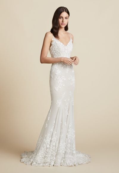 Lace Spaghetti Strap Wedding Dress With Sweetheart Neckline And Lace Illusion Back by BLUSH by Francesca Avila