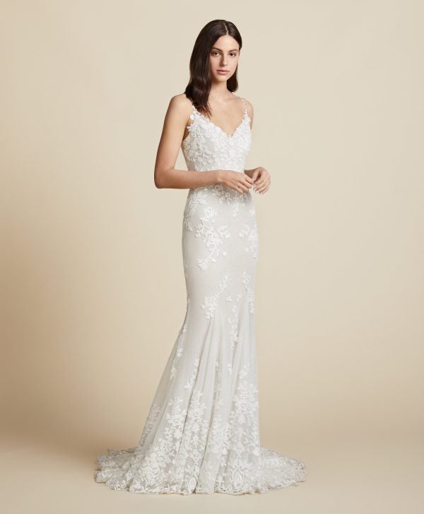Lace Spaghetti Strap Wedding Dress With Sweetheart Neckline And Lace Illusion Back by BLUSH by Hayley Paige - Image 1