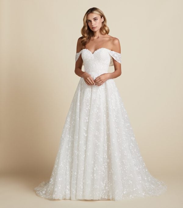 Off-shoulder Wedding Dress With Sweetheart Neckline And Sparkle Lace Lining by BLUSH by Hayley Paige - Image 1
