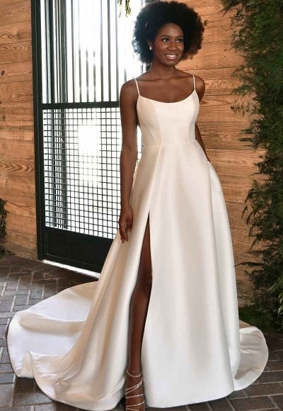 Classic A-line Wedding Dress With Scoop Neck And Front Slit by Essense of Australia
