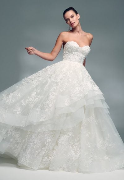 Strapless Sweetheart Ball Gown Wedding Dress With Floral Embroidery by Lazaro