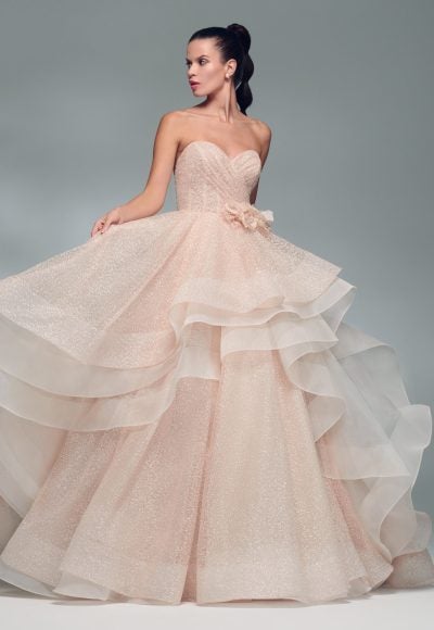 Strapless Sweetheart Neckline Ball Gown Wedding Dress With Shimmer Tulle by Lazaro
