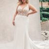 Sleevless Fit And Flare Wedding Dress With V-neckline And Illusion Bodice by Madison James - Image 1