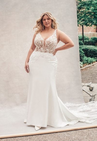 Sleevless Fit And Flare Wedding Dress With V-neckline And Illusion Bodice by Madison James