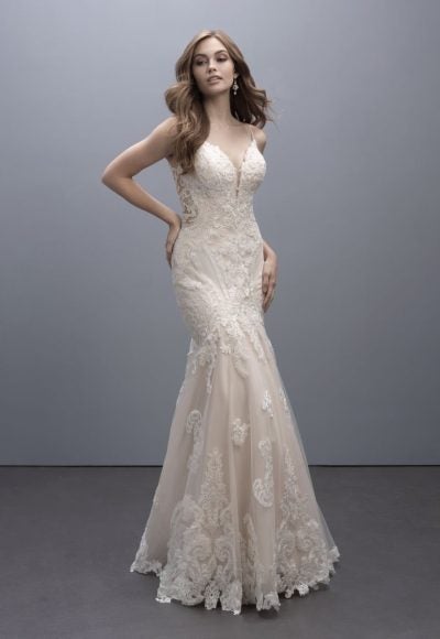 Spaghetti Strap Fit And Flare Wedding Dress With Lace Appliqués And Back Detail by Madison James