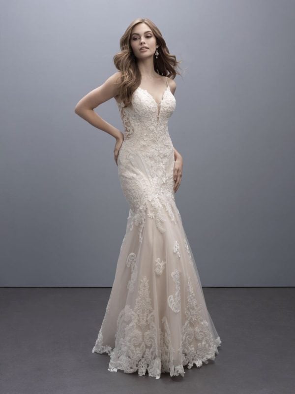 Spaghetti Strap Fit And Flare Wedding Dress With Lace Appliqués And Back Detail by Madison James - Image 1
