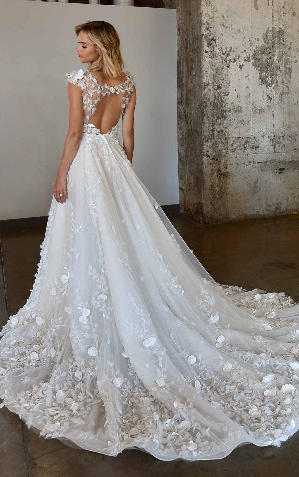 Cap Sleeve V-neckline A-line Wedding Dress With 3D Florals And Lace Over Sheer Illusion Tulle by Martina Liana Luxe - Image 2