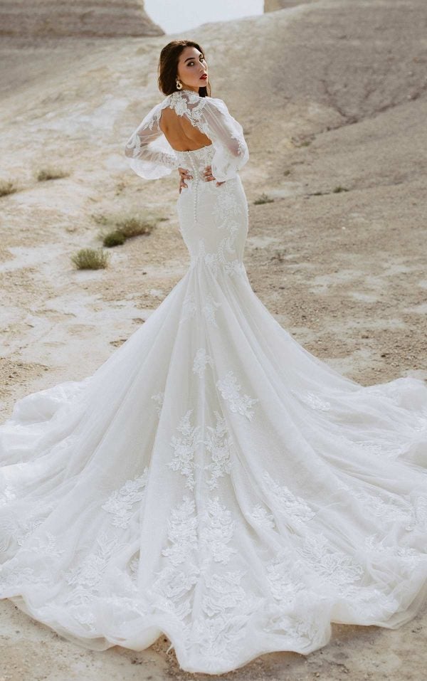 Fit And Flare Lace Wedding Dress With Detatchable Long Sleeves by Martina Liana Luxe - Image 2