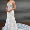 Sleeveless Sweetheart Neckline Fit And Flare Wedding Dress With Floral Lace And Sheer Bodice by Martina Liana - Image 1