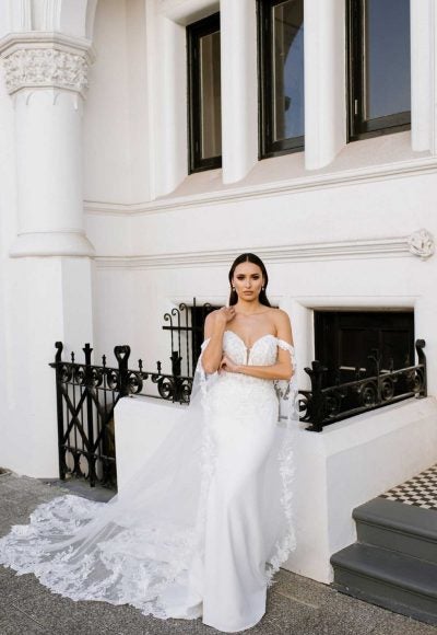 Strapless Sheath Wedding Dress With Lace Bodice And Detatchable Train by Martina Liana