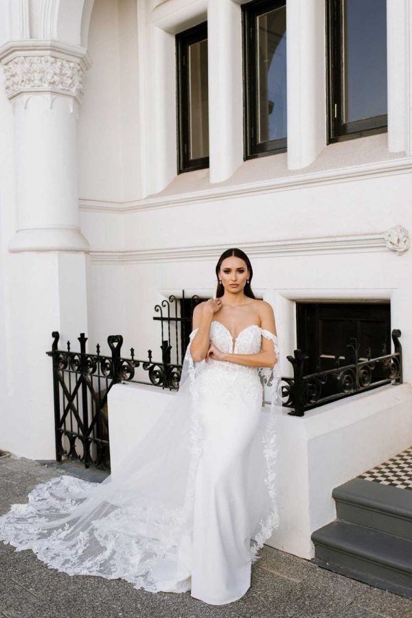 Strapless Sheath Wedding Dress With Lace Bodice And Detatchable Train by Martina Liana - Image 1