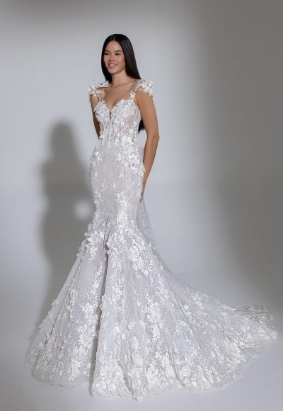 Cal Sleeve Floral Lace Mermaid Wedding Dress by Pnina Tornai