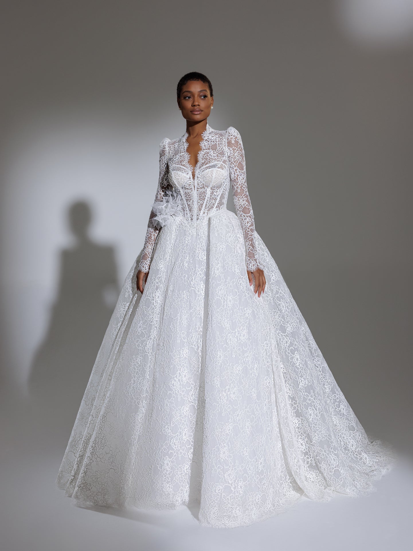 Boho Ethereal Ivory Chiffon Puff Sleeves Wedding Dress - VQ
