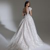 Puff Sleeve V-neckline Floral Lace Ballgown Wedding Dress by Pnina Tornai - Image 2