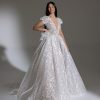 Puff Sleeve V-neckline Floral Lace Ballgown Wedding Dress by Pnina Tornai - Image 1