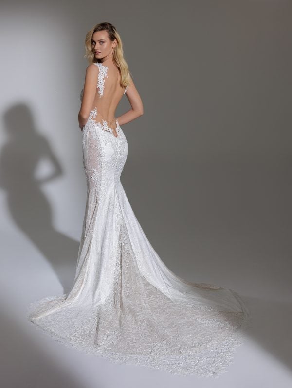 Sleeveless V-neckline All Over Lace Fit And Flare Wedding Dress by Pnina Tornai - Image 2