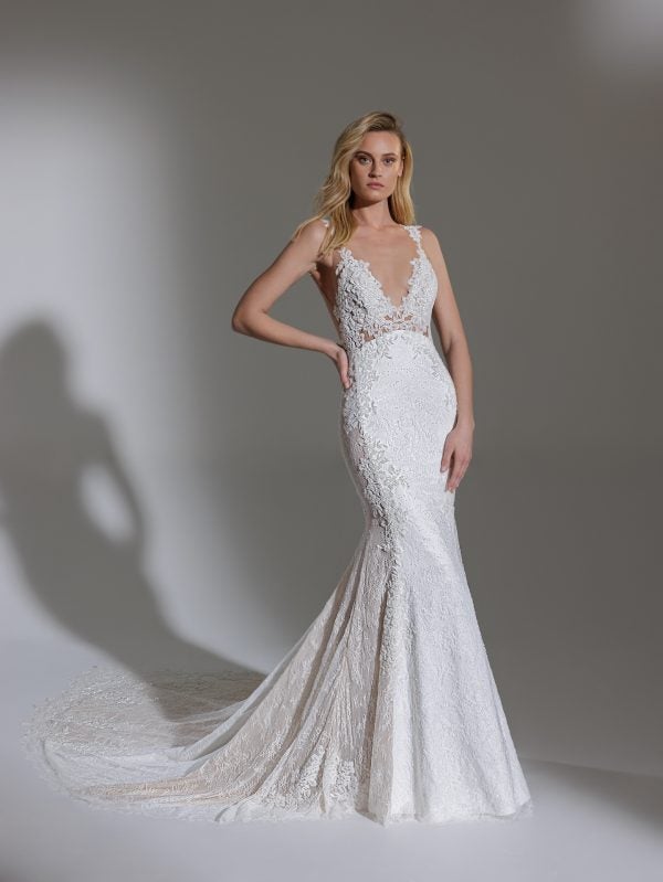 Sleeveless V-neckline All Over Lace Fit And Flare Wedding Dress by Pnina Tornai - Image 1