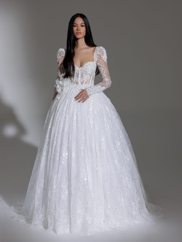Strapless Sweetheart Neckline Beaded Lace Ball Gown Wedding Dress With Puff Sleeves by Pnina Tornai - Image 2