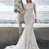 Long Sleeve Lace Sheath Wedding Dress With Open Back by Pronovias - Image 1