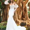 Sheath Wedding Dress With Sweetheart Neckline And Detatchable Puff Long Sleeves by Pronovias - Image 1