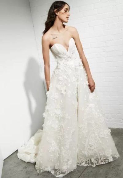 Strapless Ball Gown Wedding Dress With Sweetheart Neckline And Floral Lace Embroidery by Rivini