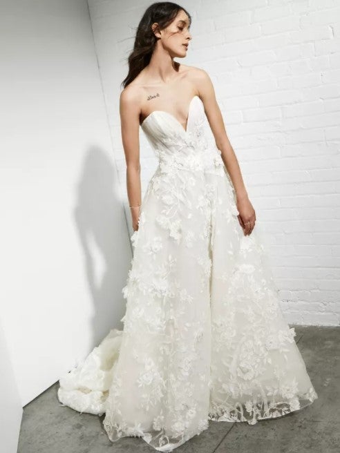 Strapless Ball Gown Wedding Dress With Sweetheart Neckline And Floral Lace Embroidery by Rivini - Image 1