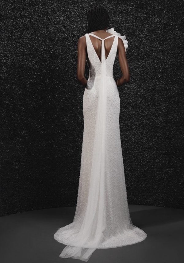 Fully Beaded Sheath Wedding Dress With Deep V-neckline And Middle Slit by Vera Wang Bride - Image 2