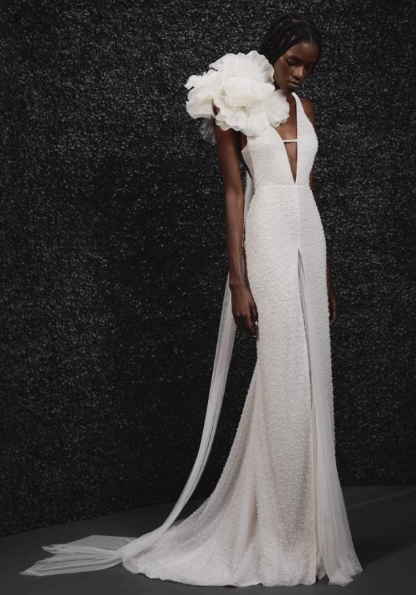 Fully Beaded Sheath Wedding Dress With Deep V-neckline And Middle Slit by Vera Wang Bride - Image 1