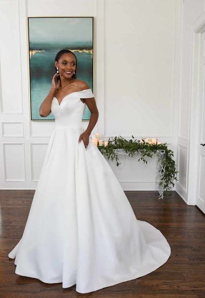 Classic And Modern Off The Shoulder Ball Gown by Essense of Australia