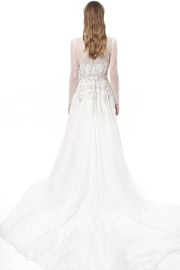 Long Sleeve A-line Wedding Dress With A Beaded Bodice And Tulle Skirt by Jenny Packham - Image 2