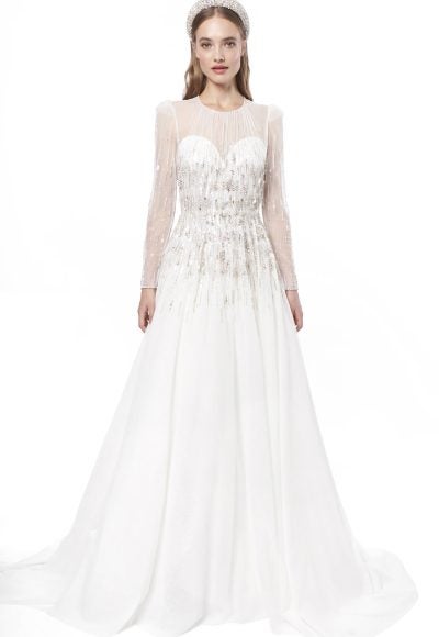 Long Sleeve A-line Wedding Dress With A Beaded Bodice And Tulle Skirt by Jenny Packham