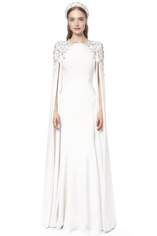Long Sleeve Fit And Flare Wedding Dress With Beaded Shoulders And Open Keyhole Back by Jenny Packham - Image 1