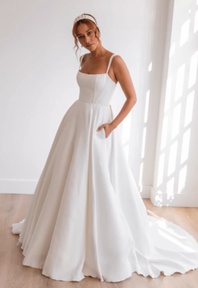 Square Neckline Sleeveless Ball Gown Wedding Dress With Corset Back by Rebecca Schoneveld