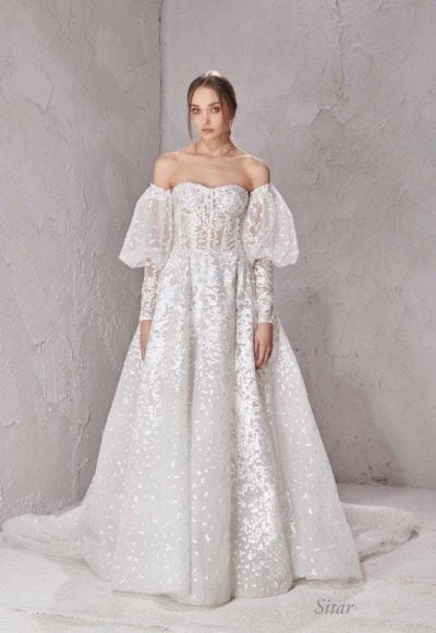 A-line Wedding Dress With Detachable Puff Long Sleeves by Tony Ward