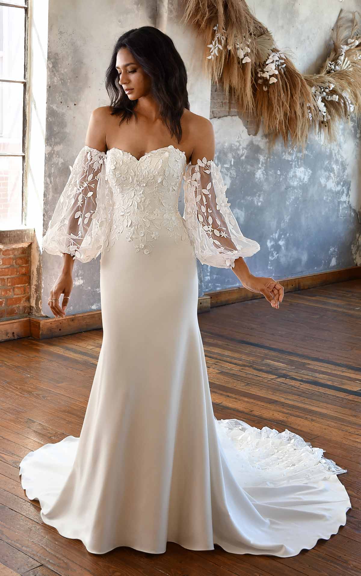 T222006 Rustic Mermaid All-Over Lace Gown with Sequin Netting