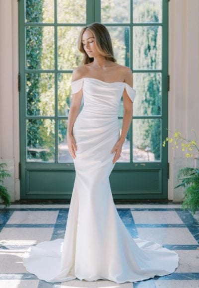 Style DONNA: Square Neck Stretch Mikado A-Line Wedding Gown with Bow Detail