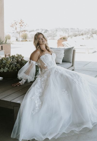 Ball Gown Wedding Dress With Floral Lace Applique by Beccar la Curve